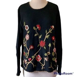 Arriviste Cotton Blend Floral Embroidered Sweater